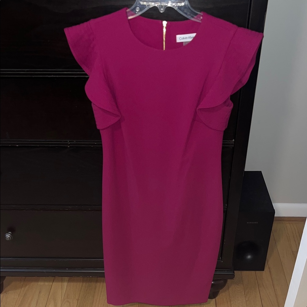 Calvin Klein Women's Fuchsia Ruffle Midi Dress